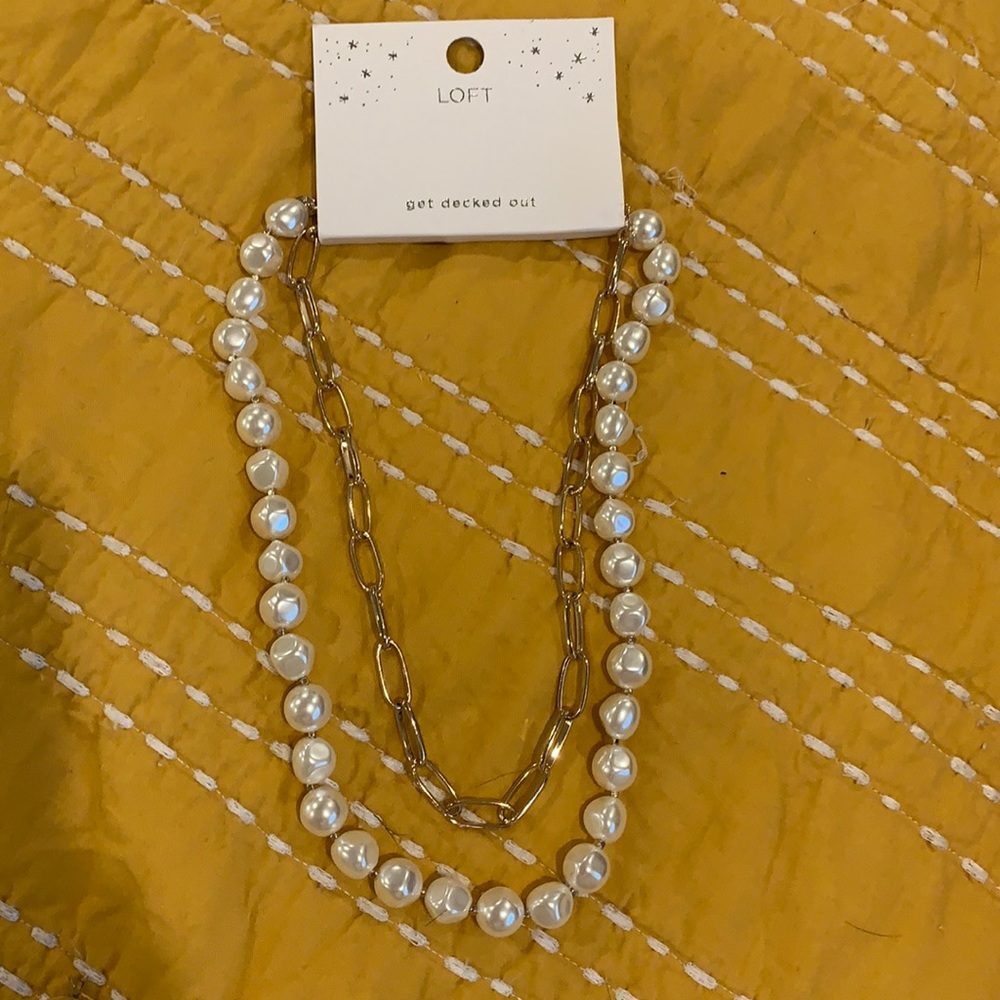 Necklace set pearl and large paper clip chain